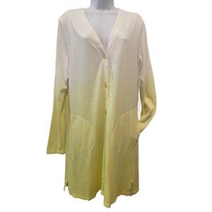Denim & Co. Beach Dip Dye Knit Cardigan Coverup Cotton Rayon Linen Citron M New